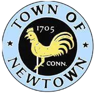 Seal of Newtown, Connecticut, featuring a yellow rooster and text reading "Town of Newtown 1705 Conn."